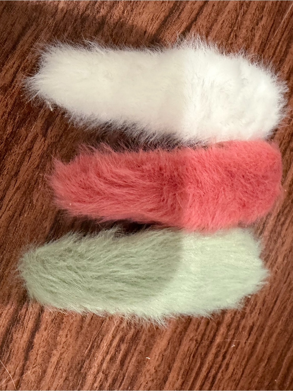 Kohl's Fluffy Hair Clip Trio - White, Coral, Mint Green